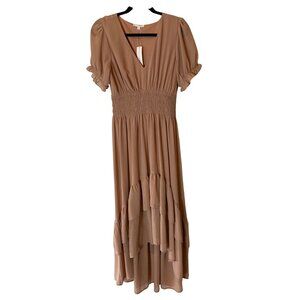 NWT Baltic Born Maxi Dress Mauve Ruffle Tiered High Low Front Hem Elastic Waist